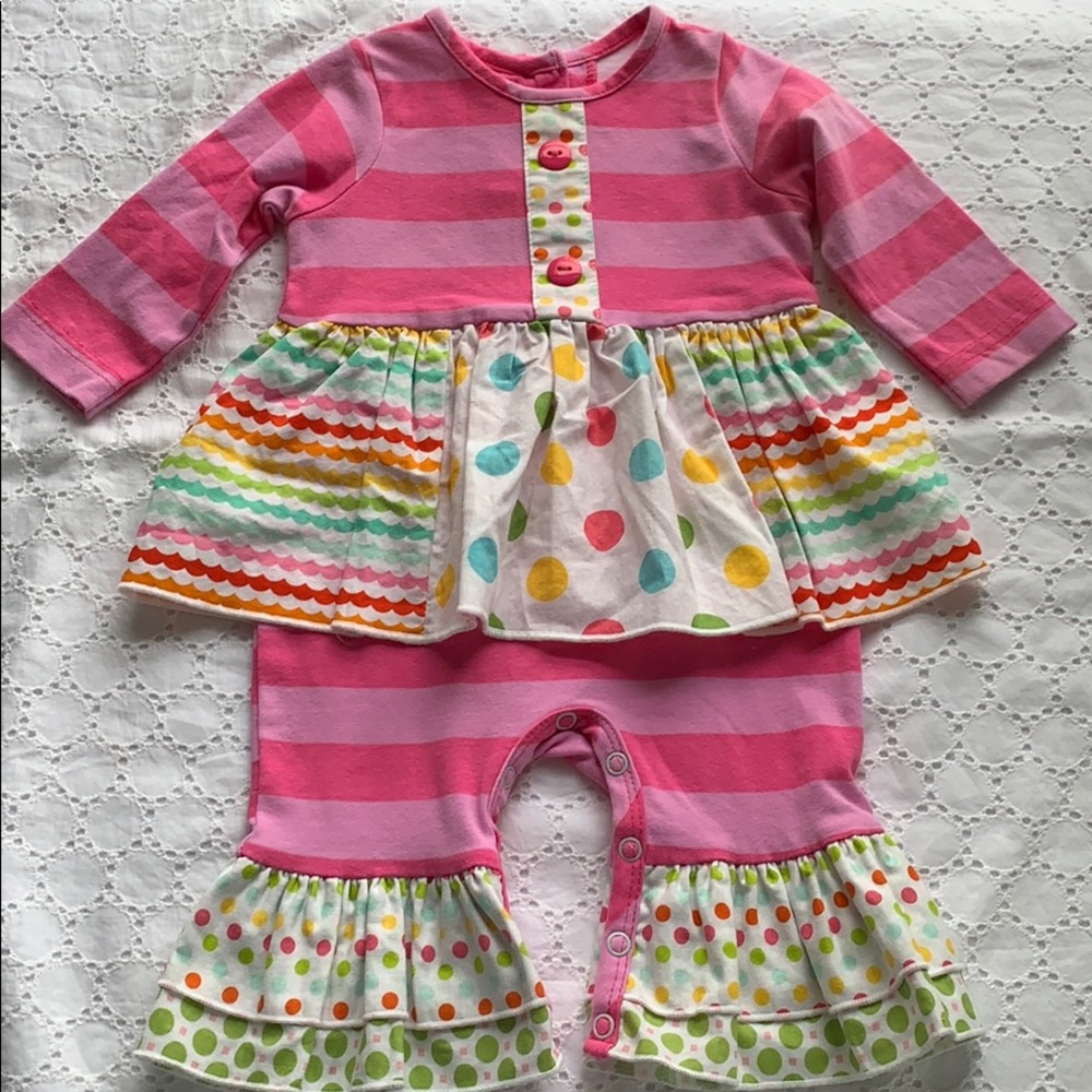 Ricrac and Ruffles one piece set, 0-3 months